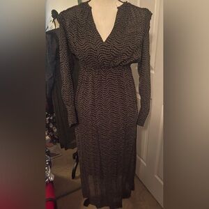 ba&sh Black Patterned V-Neck Long Sleeve Maxi Dress
